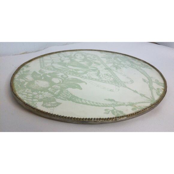 Vintage Agraria Oval Toile Vanity Tray Signed Gumps San Francisco - Picture 3 of 6